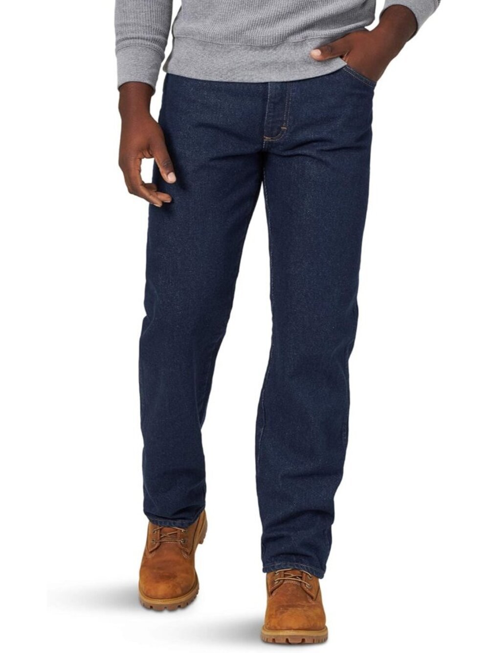 Men Prewash Cotton Relaxed Fit Jeans Classic Straight Leg Jeans 5 Pocket Styling